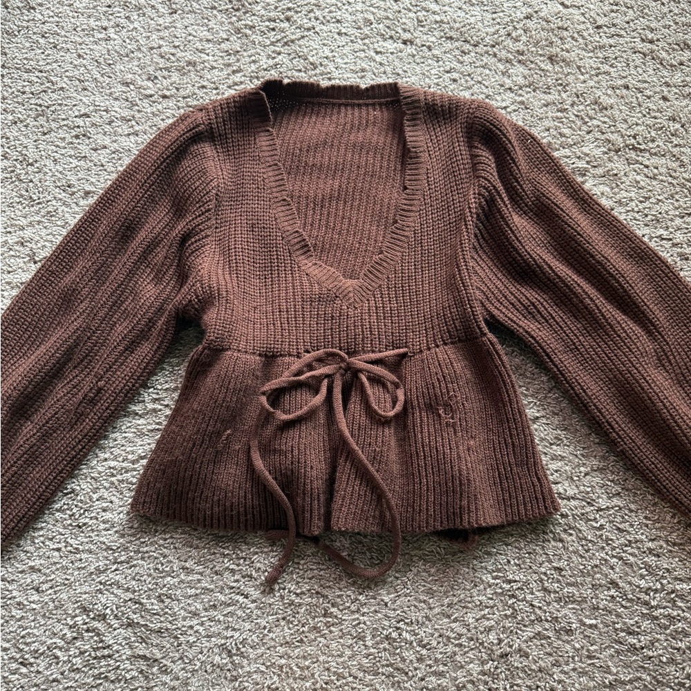 Brown V-Neck Women's Sweater
